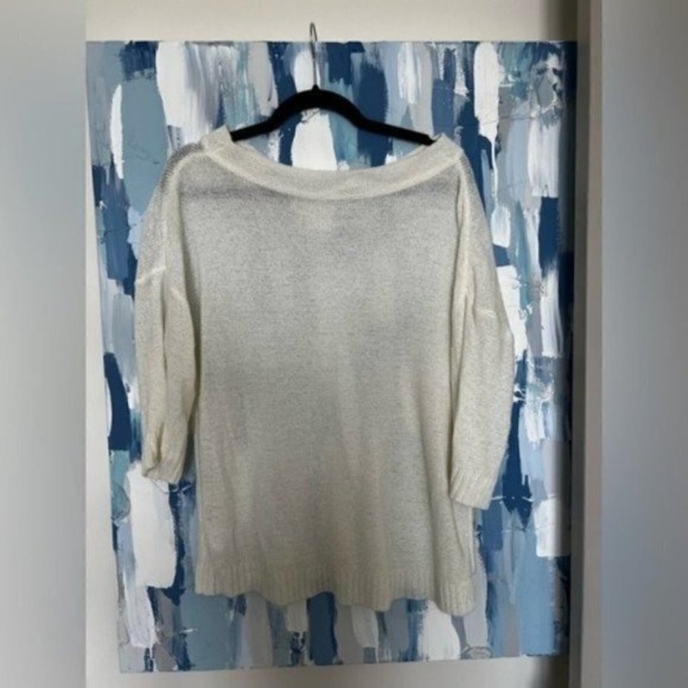 Cream Off the Shoulder Sweater - Lightweight Knit Sweater Cowl Neck - - Picture 2 of 5